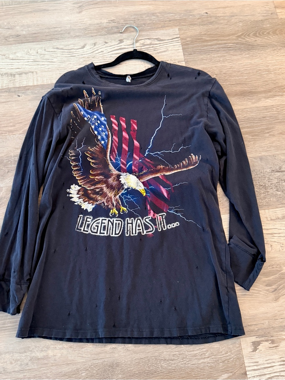 LF Emma & Sam Black Graphic Eagle Flag Long Sleeve Tee